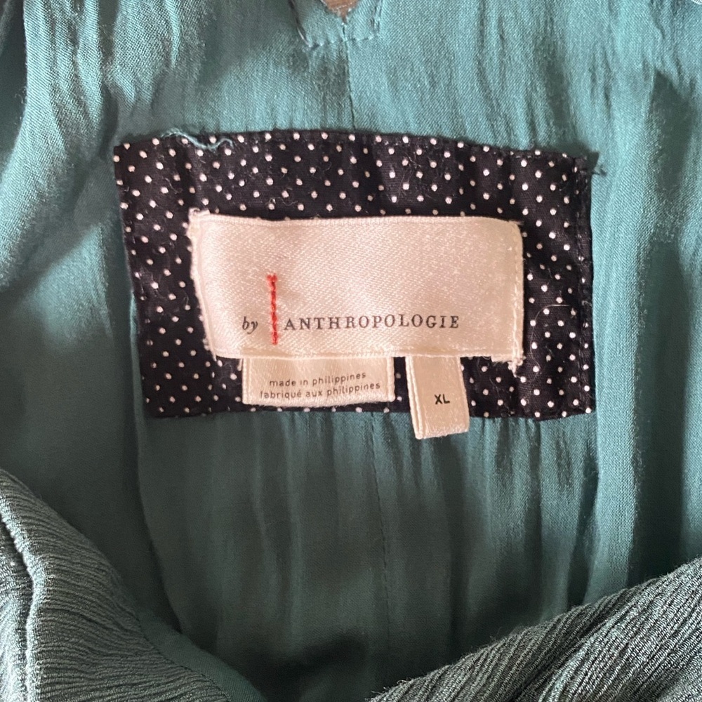 Anthropologie Bionda Plisse Wide Leg Jumpsuit Size XL Turquoise - Picture 2 of 13